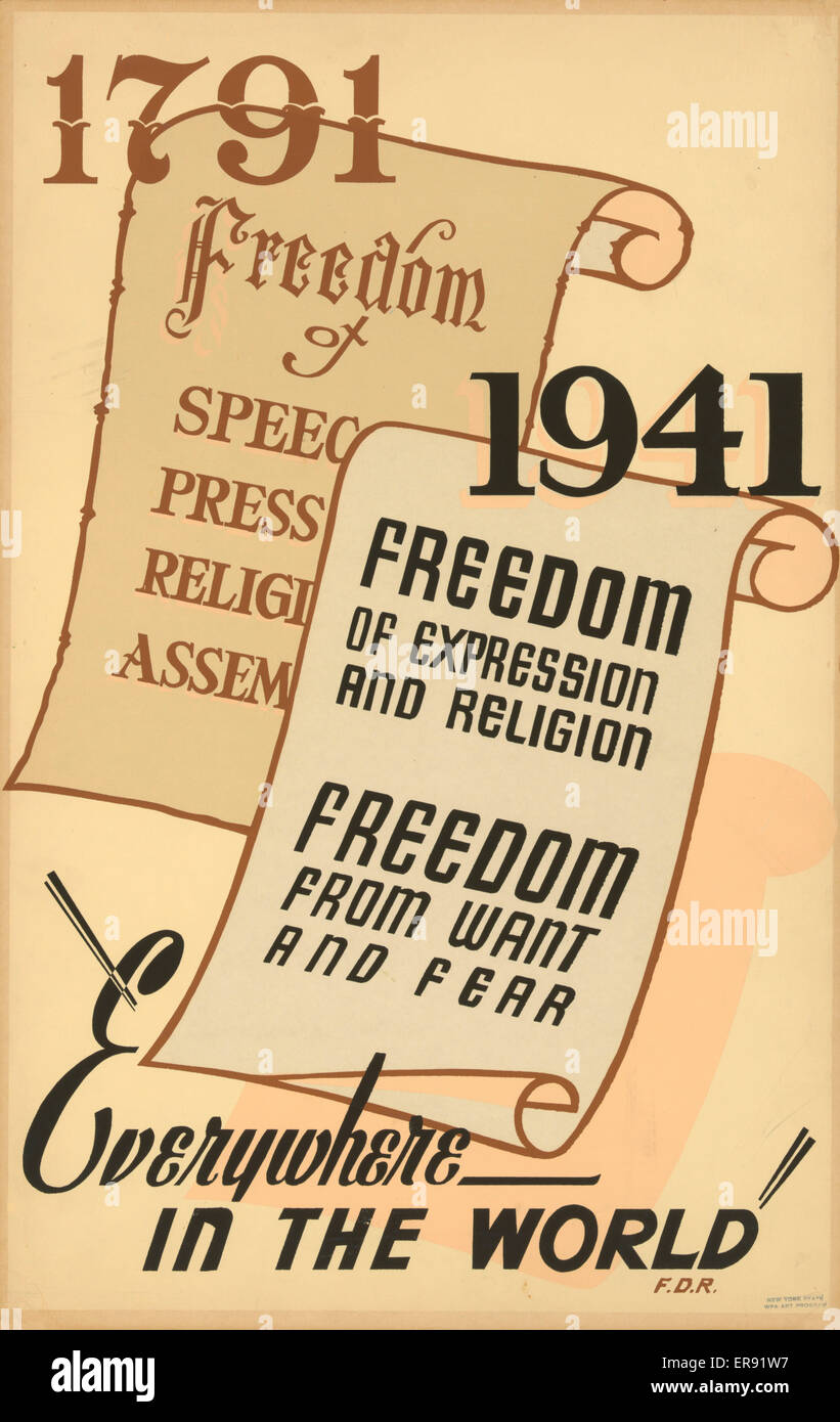 1791 - Freedom of speech, press, religion, assembly; 1941 - Stock Photo