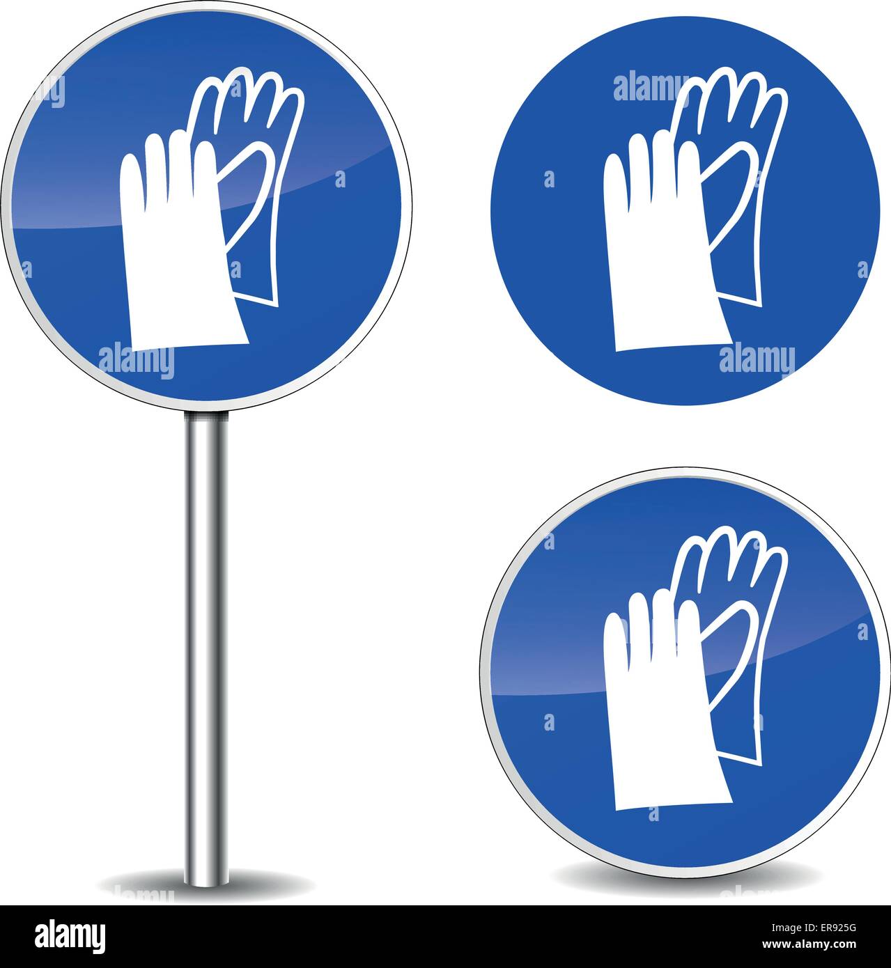 Vector illustration of safety gloves blue sign icons Stock Vector