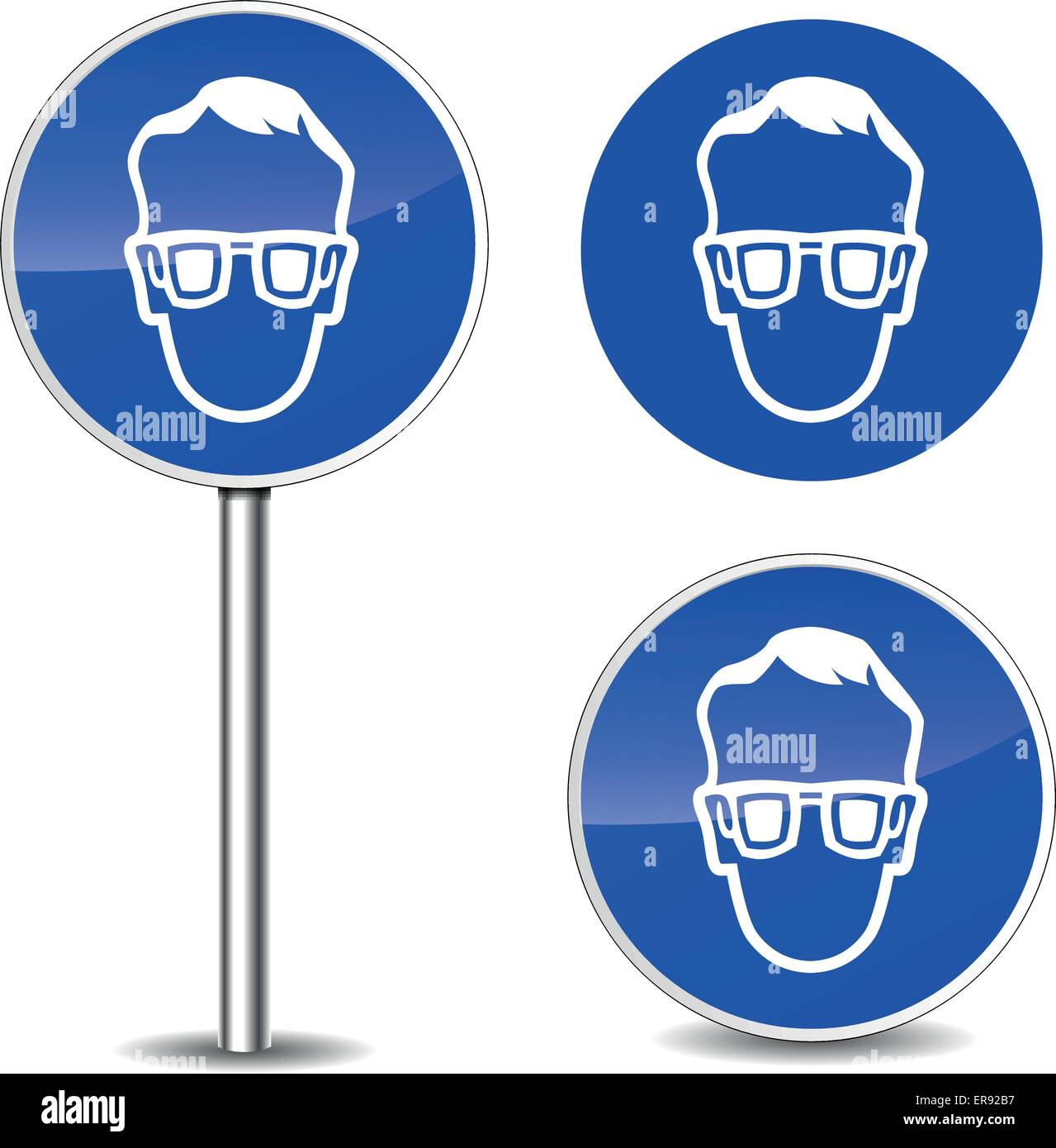 Vector illustration of safety glasses blue sign icons Stock Vector