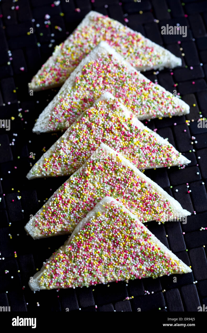Fairy Bread - a traditional Australian delicacy made for childrens parties Stock Photo