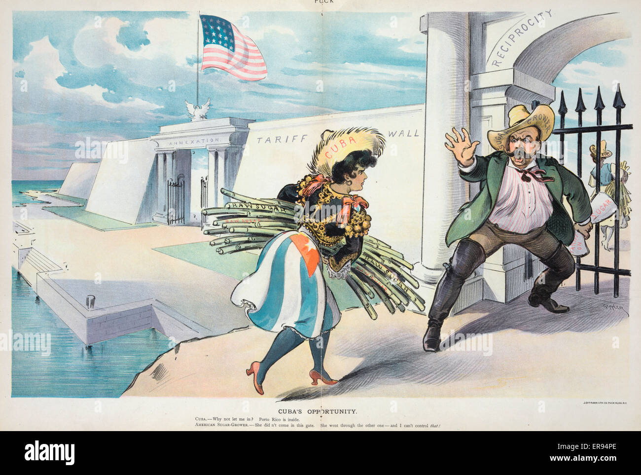 Cuba's opportunity. Illustration shows a wall labeled Tariff Wall on