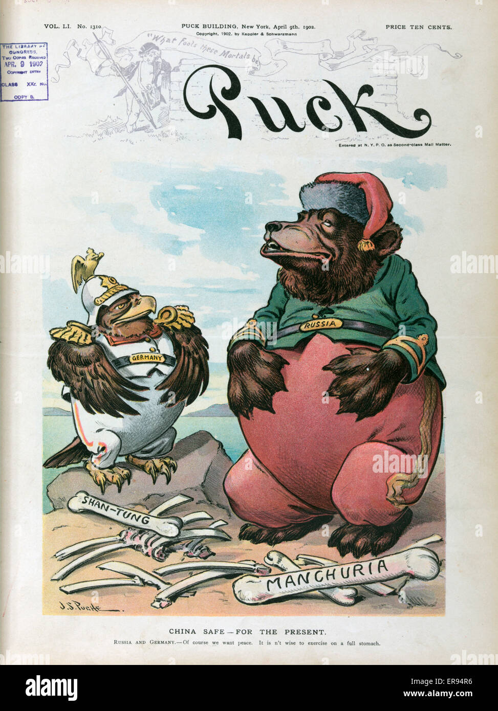 China safe for the present. Illustration shows an eagle labeled Germany and the Russian Bear