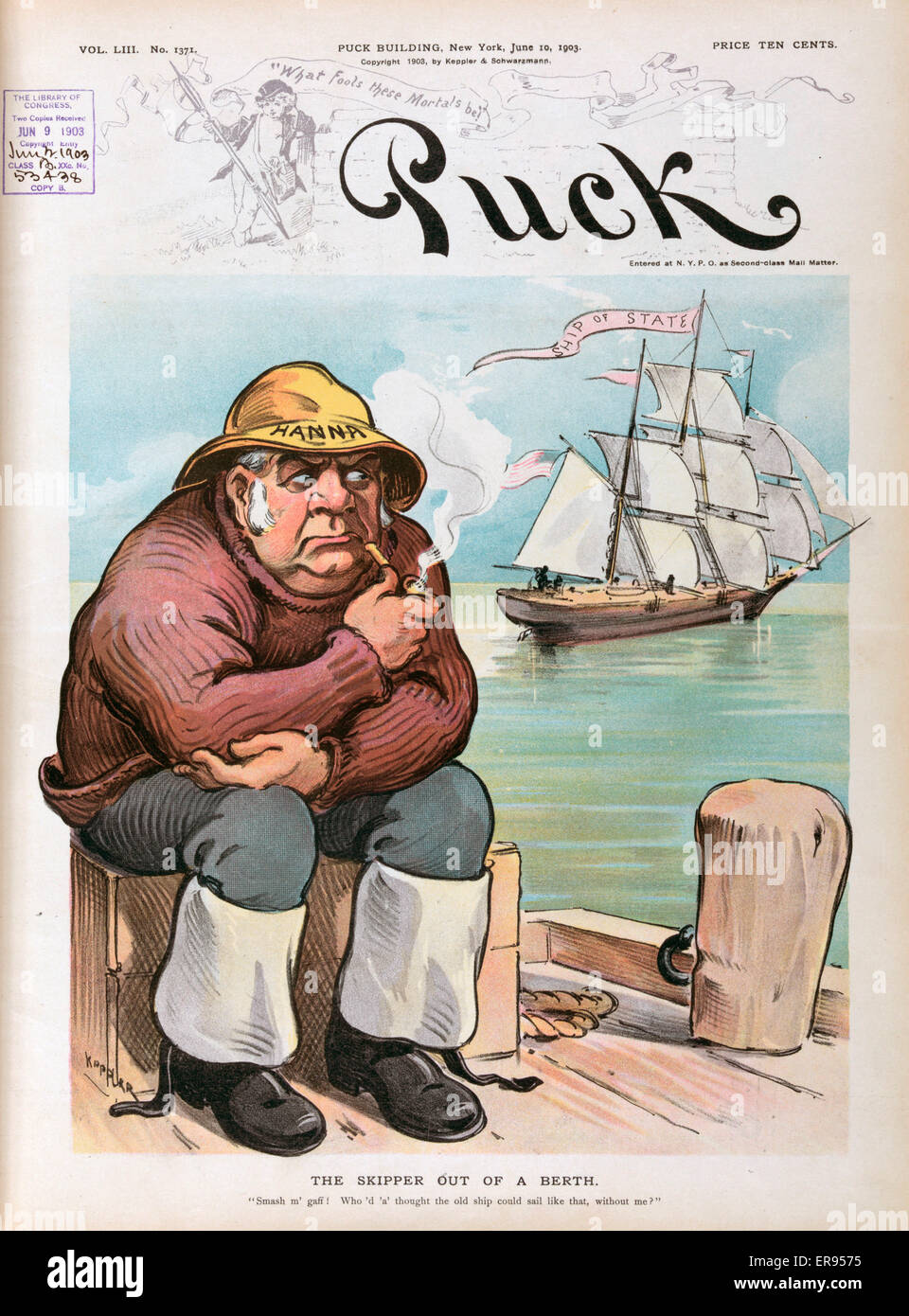 The skipper out of a berth. Illustration shows Mark A. Hanna as an old ...