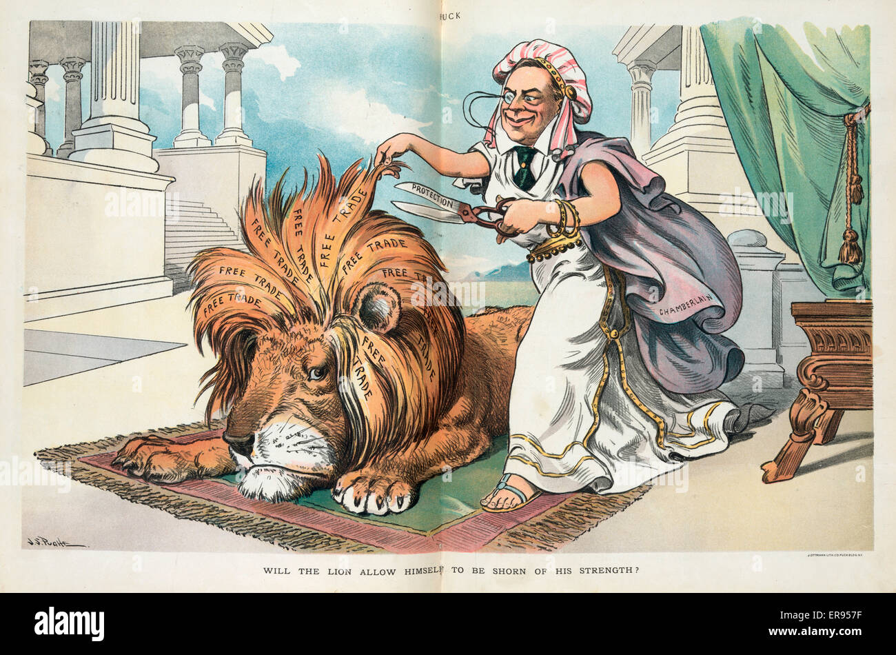 Will the lion allow himself to be shorn of his strength? Stock Photo