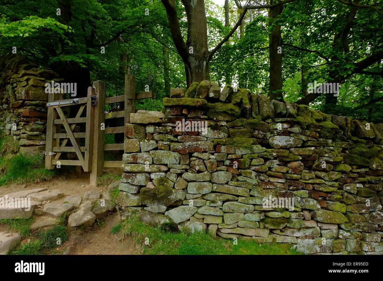 gate and stone wall Stock Photo Alamy