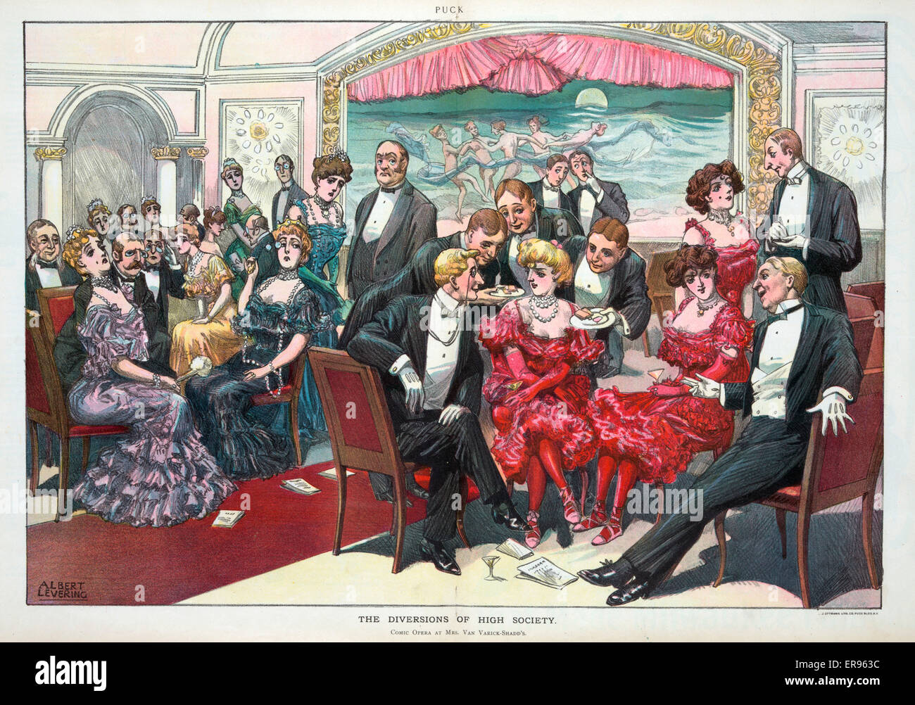 The diversions of high society. Illustration shows a large crowd of men