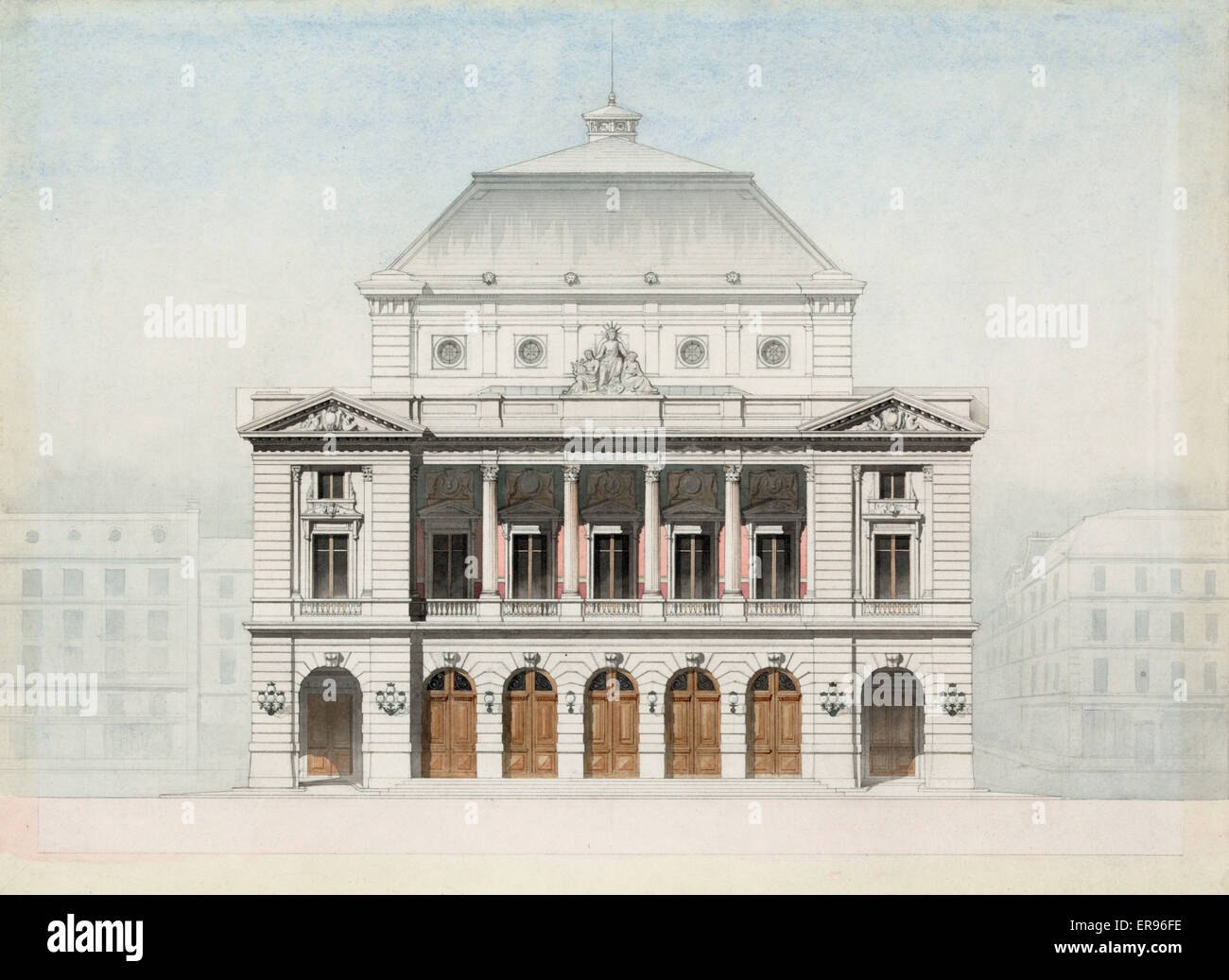 Theater facade. Elevation rendering Stock Photo