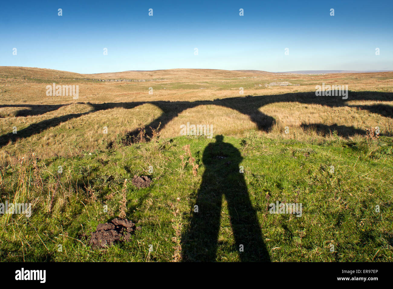 Shadows cast by Ribblehead Viaduct in the late sun Stock Photo