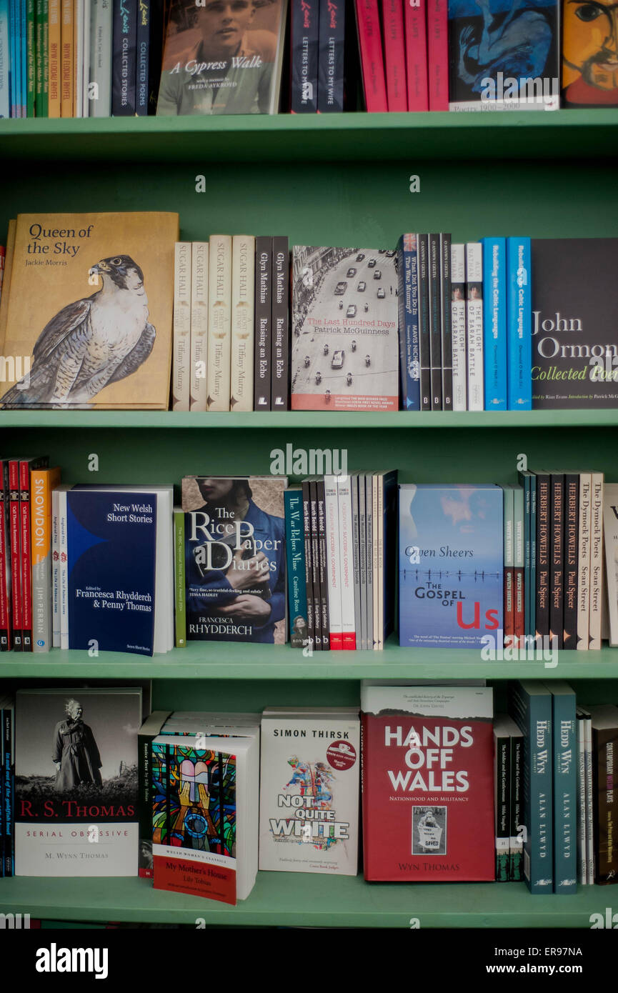 Hay on Wye, UK. Thursday 28 May 2015  Pictured: Details of Welsh Books in the Bookshop in Hay Re: The 2015 Hay Festival takes place in Hay on Wye, Powys, Wales Stock Photo
