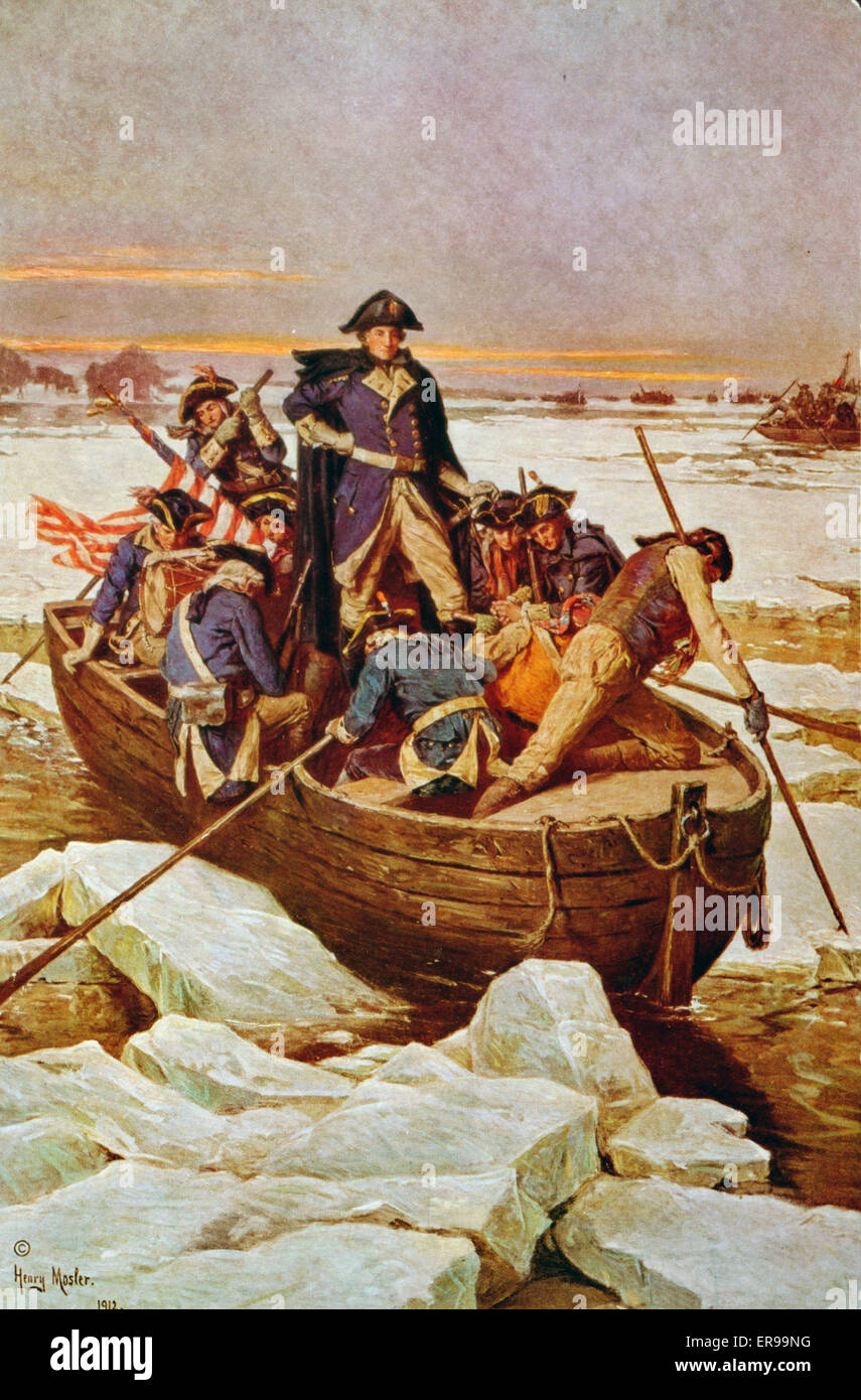 George Washington crossing the Delaware River. George Washington standing up in boat. Date c1912, c1913. Stock Photo