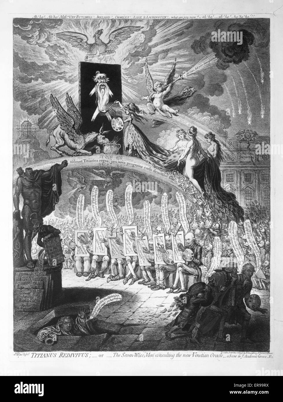 Titianus Redivivus Or The Seven Wise Men Consulting The New Venetian Oracle A Scene In The Academic Grove No 1 Allegorical British Satire On The Venetian Secret Or The Secret Of Titian S Coloring Which Mary
