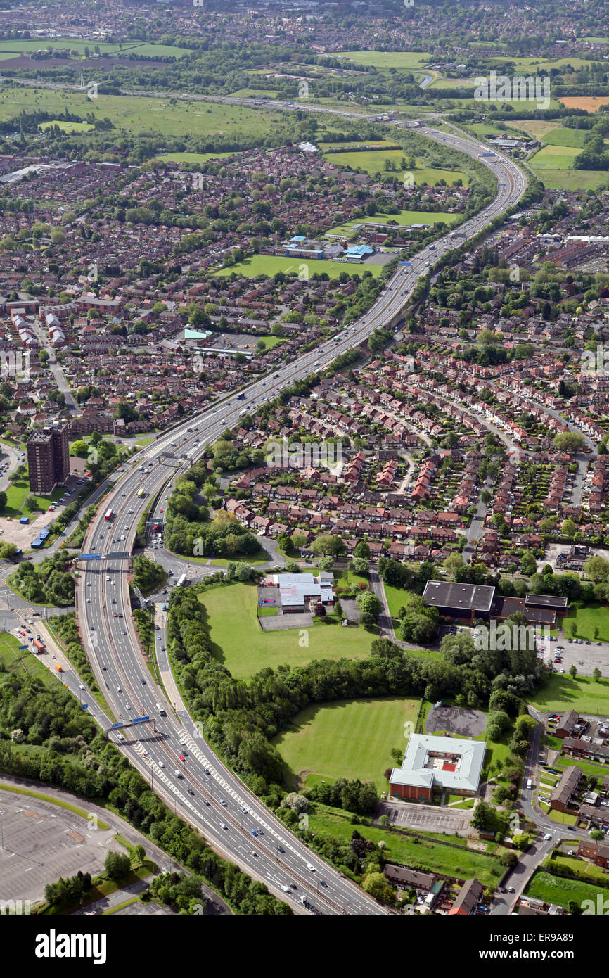 aerial view of the M60 motorway near Manchester from junction 9 to 8, UK Stock Photo