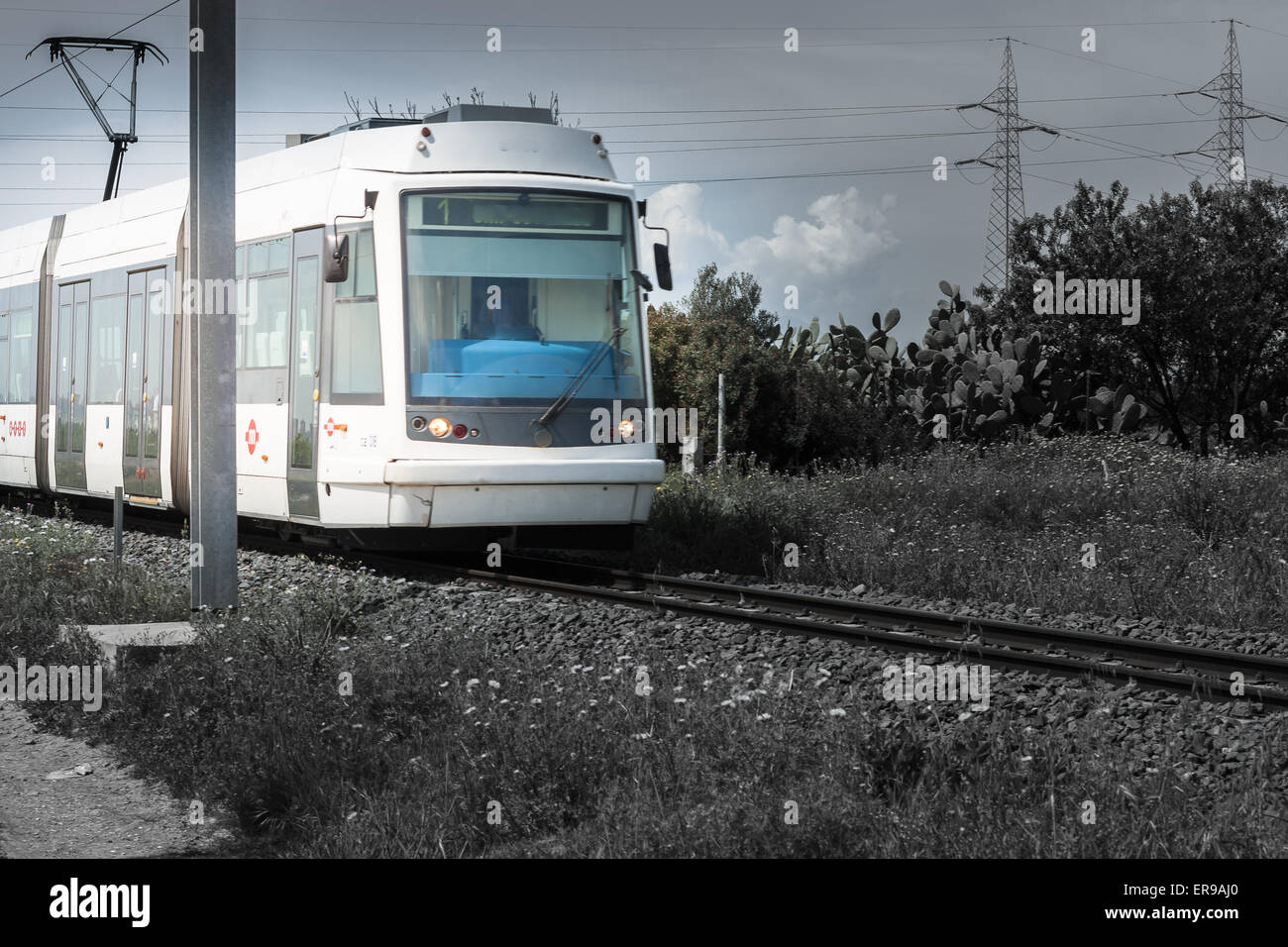 train pylon speed. Image taken to the passage of a train Stock Photo ...
