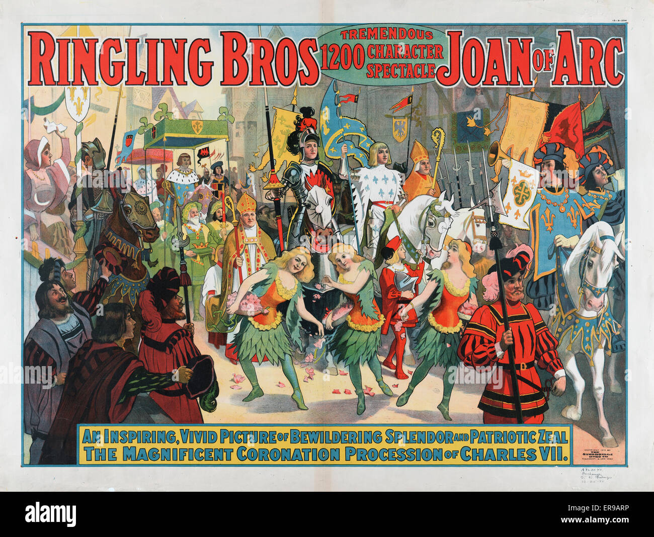 Ringling Bros. tremendous 1200 character spectacle Joan of Arc - An inspiring, vivid picture  the magnificent coronation of Charles VII. Procession with King Charles VII, Joan of Arc, knights and others. Date c1912. Stock Photo