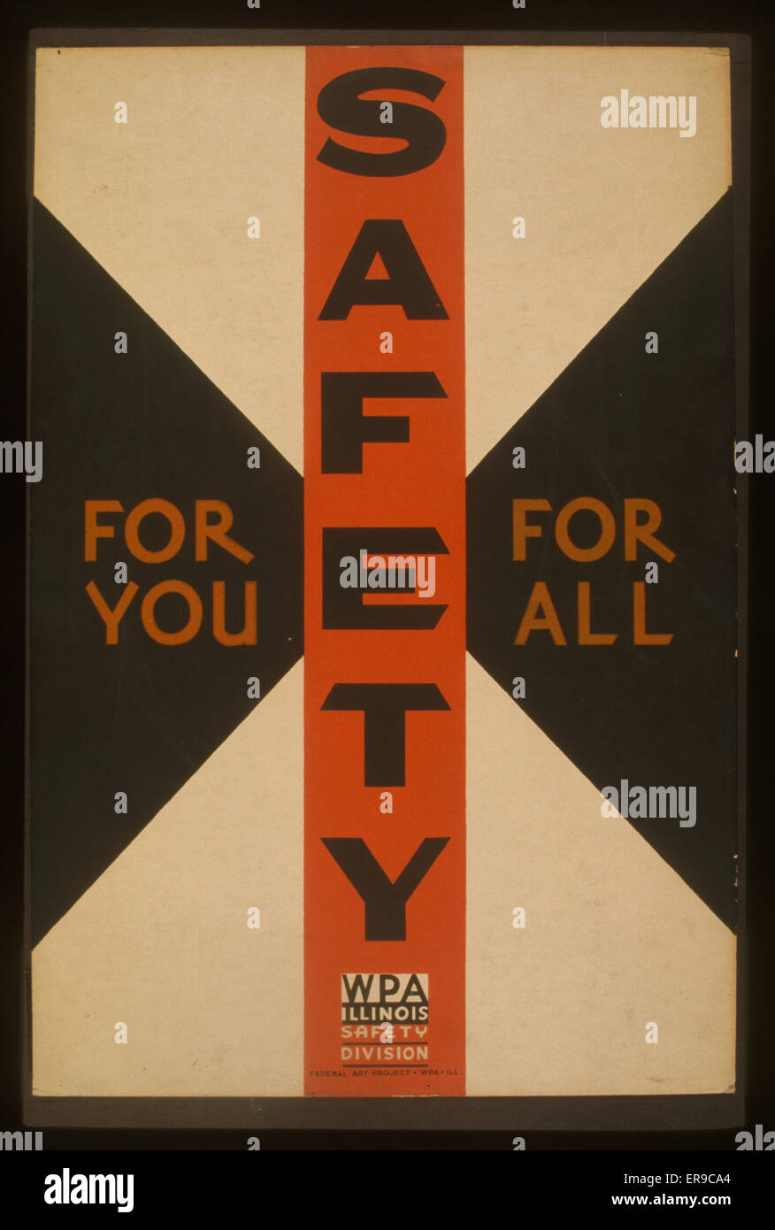 Safety for you, for all. Poster for the WPA Illinois Safety Division promoting safety, showing a civil defense symbol. Date 1936. Stock Photo