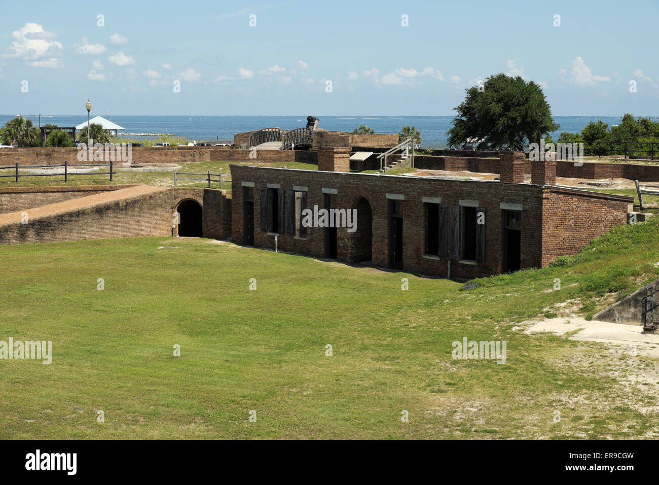 Bakery, latrine and blacksmith shop inside Fort Gaines. Most of the construction on the fort was completed by 1861. Stock Photo