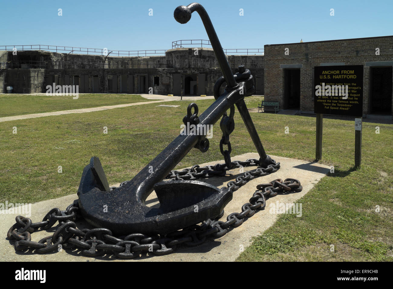 Anchor from Admiral Farragut's flag ship, the USS Hartford. It is displayed within the grounds at Fort Gaines, Dauphin Island, A Stock Photo