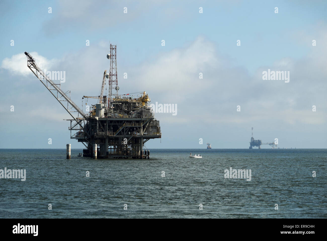 Natural gas platforms sit in Mobile Bay at the southern end of Alabama. Stock Photo