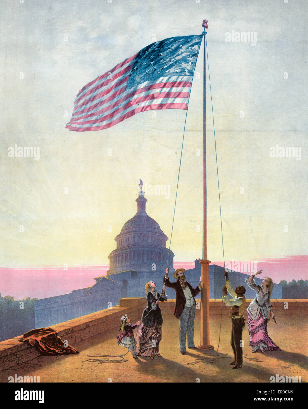 The flag that has waved one hundred years--A scene on the mo Stock Photo