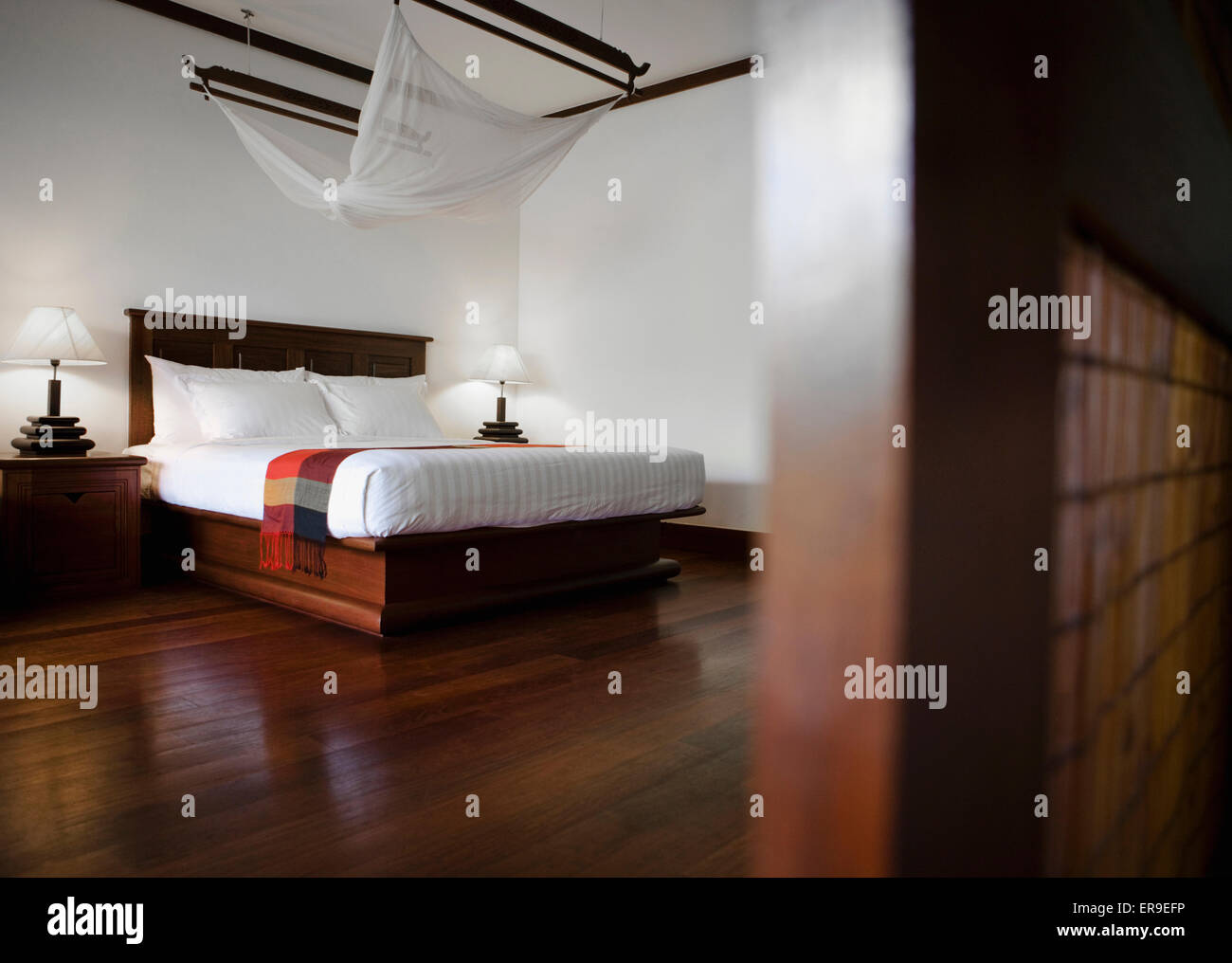 The interior of a Royal Deluxe Pool Side Room at La Residence d'Angkor, Siem Reap, Cambodia. Stock Photo