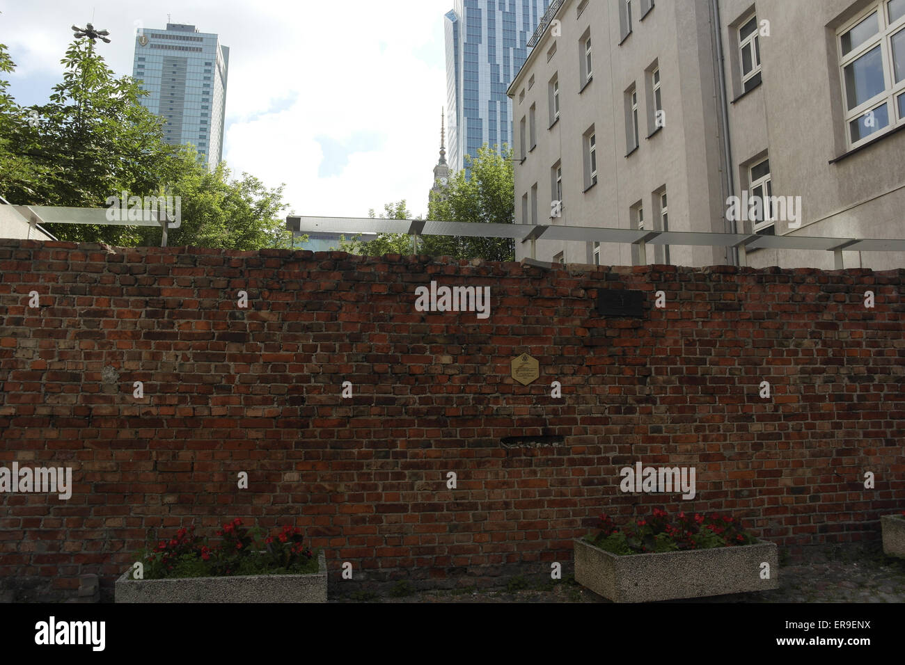 Surviving section of Warsaw Ghetto Wall, to postwar apartments, Zlota