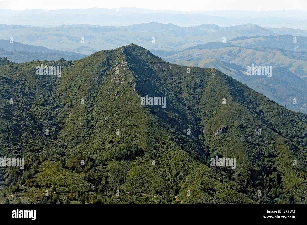 Aerial view over Mt. Tamalpais - Mt. Tam - Marin County, California, near San Francisco, in spring. Stock Photo