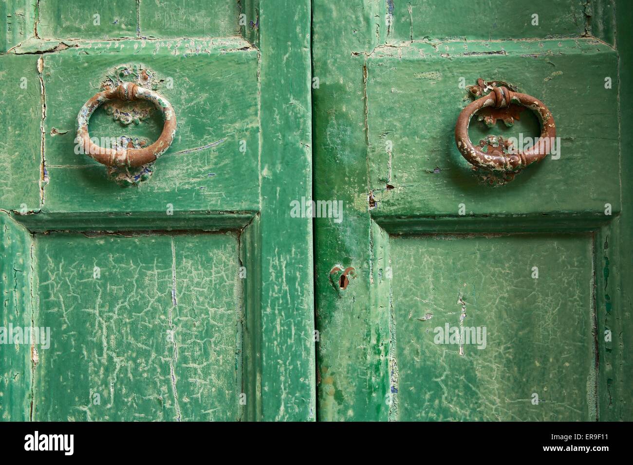 An old green door in gorgeous Cinque Terre, a national park in Liguria, Italy Stock Photo
