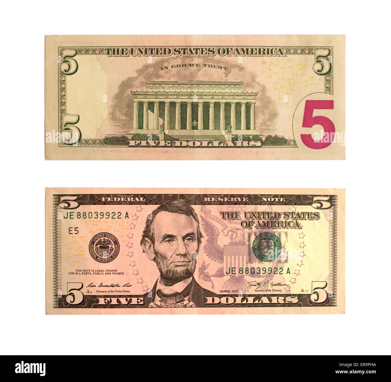 Five dollar bill obverse Cut Out Stock Images & Pictures - Alamy