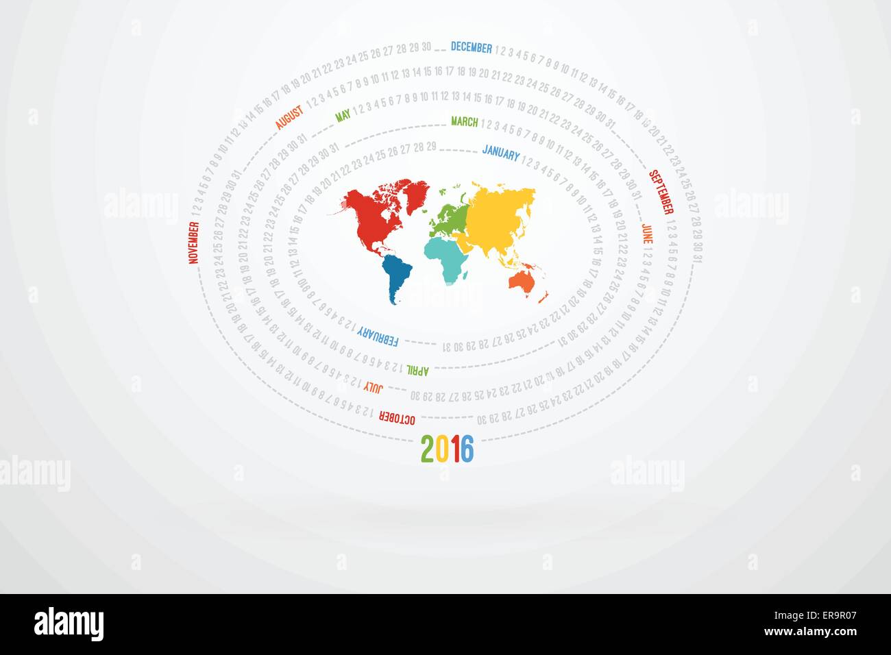 World Map Monthly Calendar For Year 2016 Stock Vector Image & Art - Alamy
