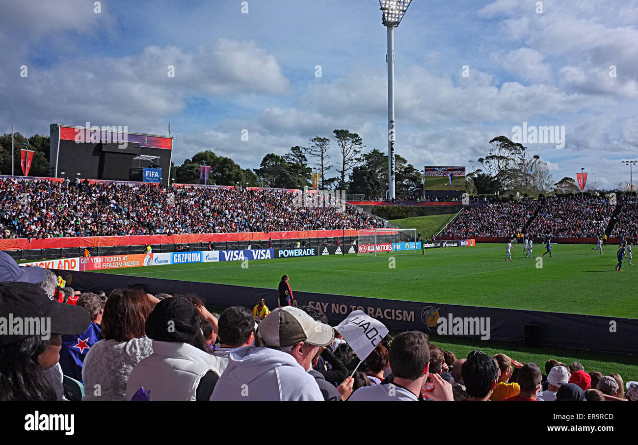 Auckland, New Zealand. 30th May, 2015. Soccer football fans watch the 2015 FIFA U-20 World Cup opening Group A game between host New Zealand and Ukraine in North Harbour Stadium, Auckland, New Zealand on Saturday, May 30, 2015. Credit:  Aloysius Patrimonio/Alamy Live News Stock Photo