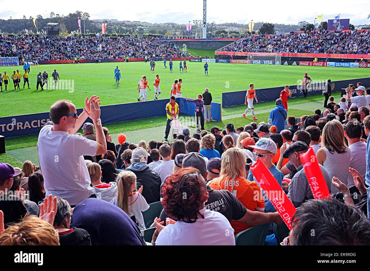 Auckland, New Zealand. 30th May, 2015. Soccer football fans watch the 2015 FIFA U-20 World Cup opening Group A game between host New Zealand and Ukraine in North Harbour Stadium, Auckland, New Zealand on Saturday, May 30, 2015. Credit:  Aloysius Patrimonio/Alamy Live News Stock Photo