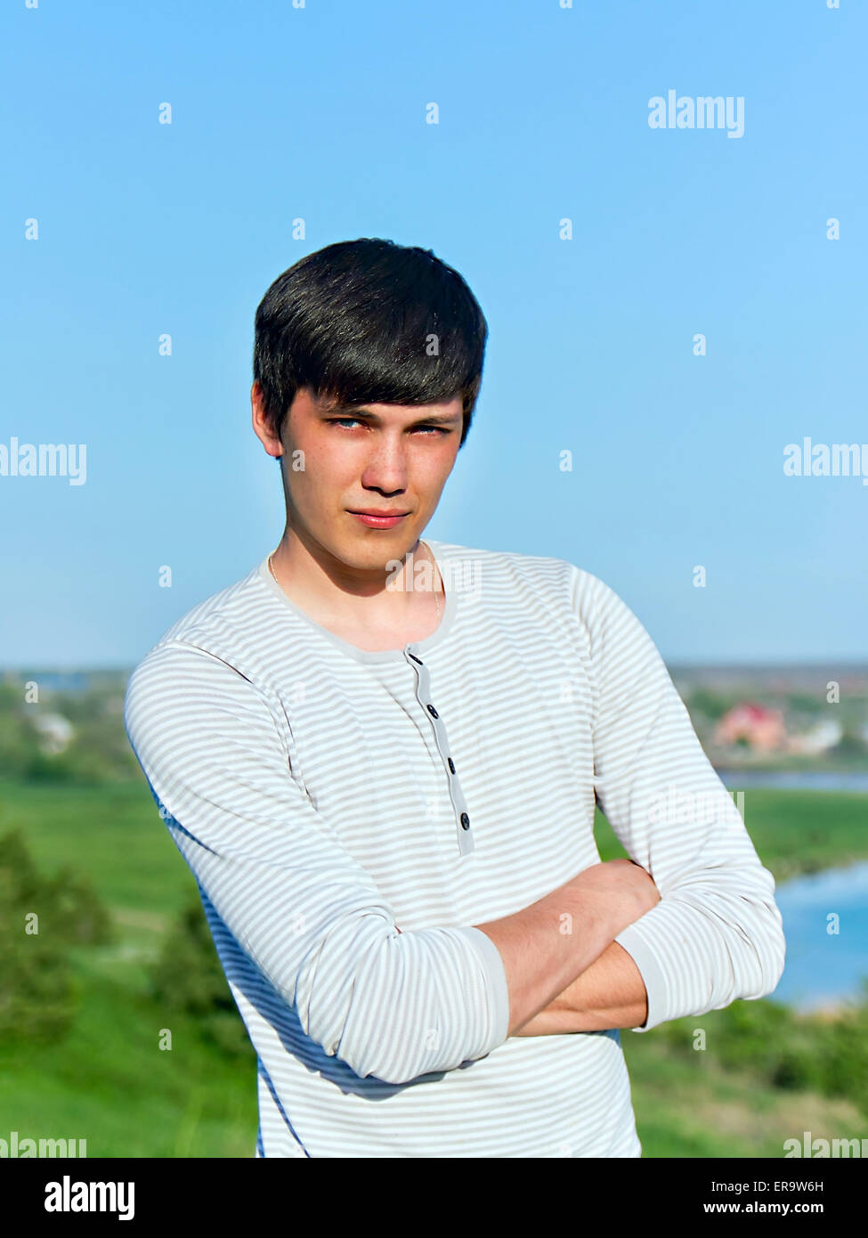 summer portrait of a young man outdoors Stock Photo