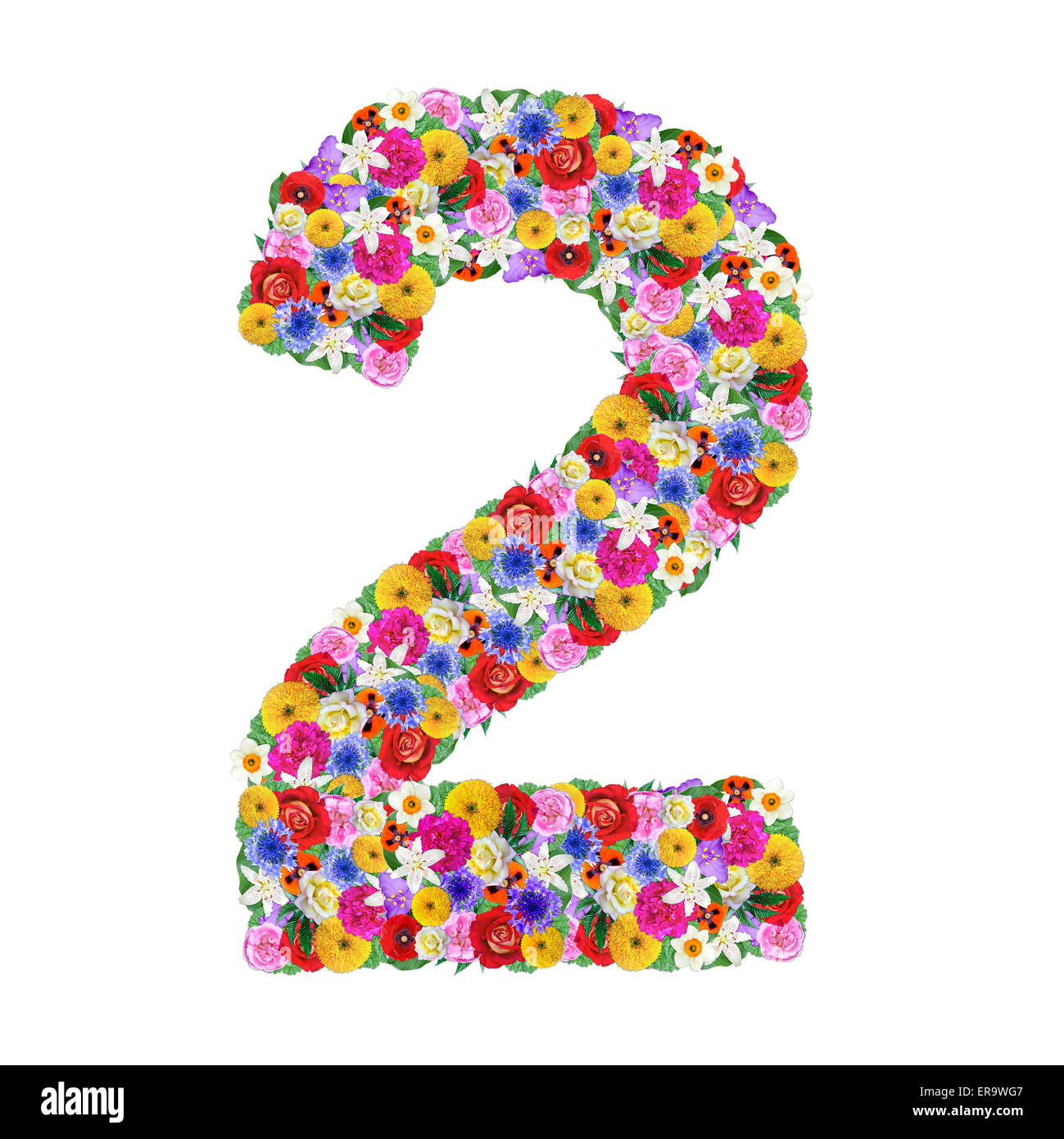 number 2 of a different flowers isolated on white background Stock ...