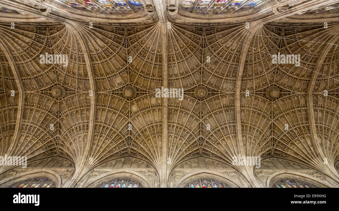 UK, England, Cambridge.  King's College Chapel, Ceiling Vaulting. Stock Photo