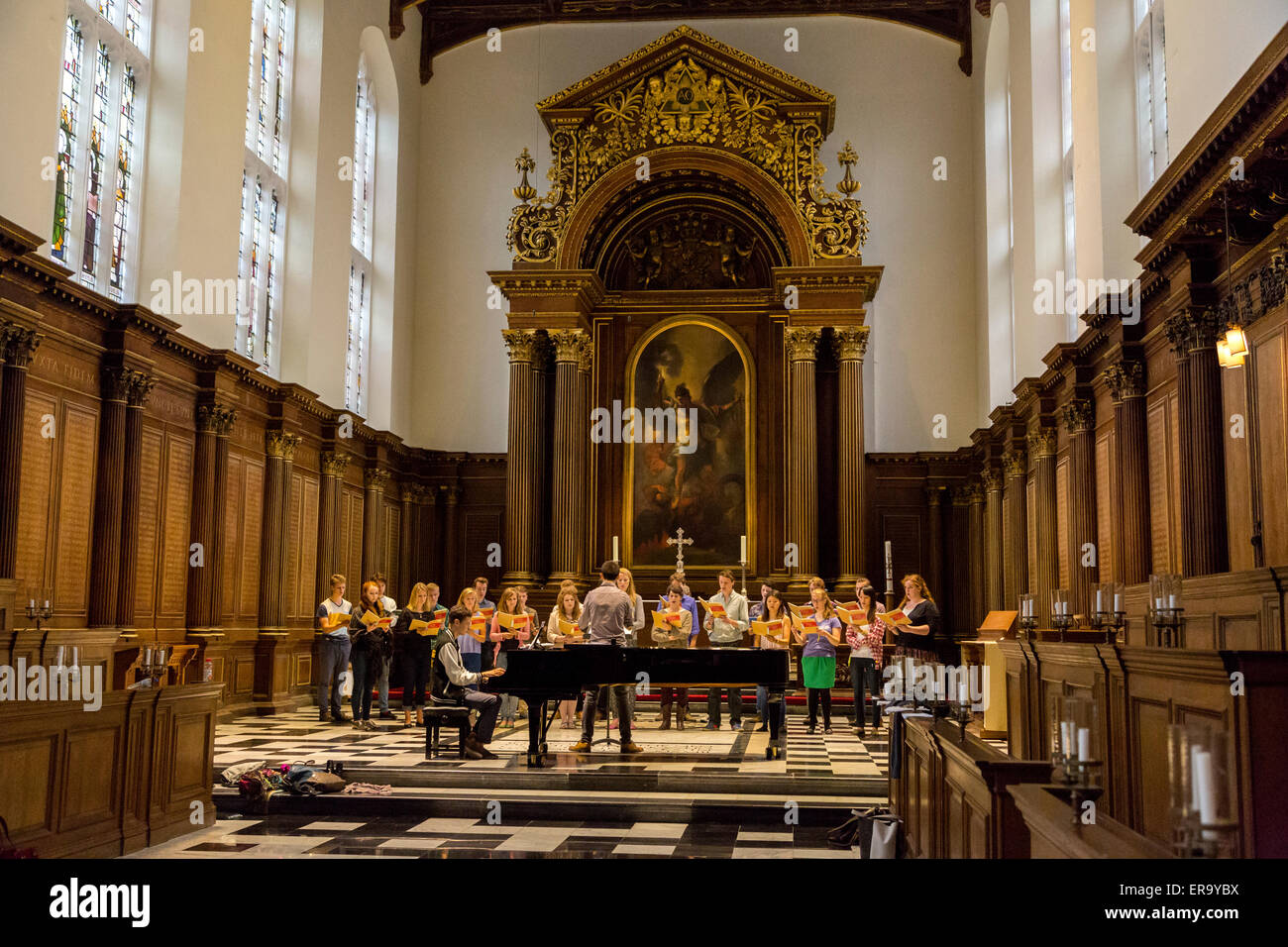 UK, England, Cambridge.  Choir Practice, St. John's College. Stock Photo