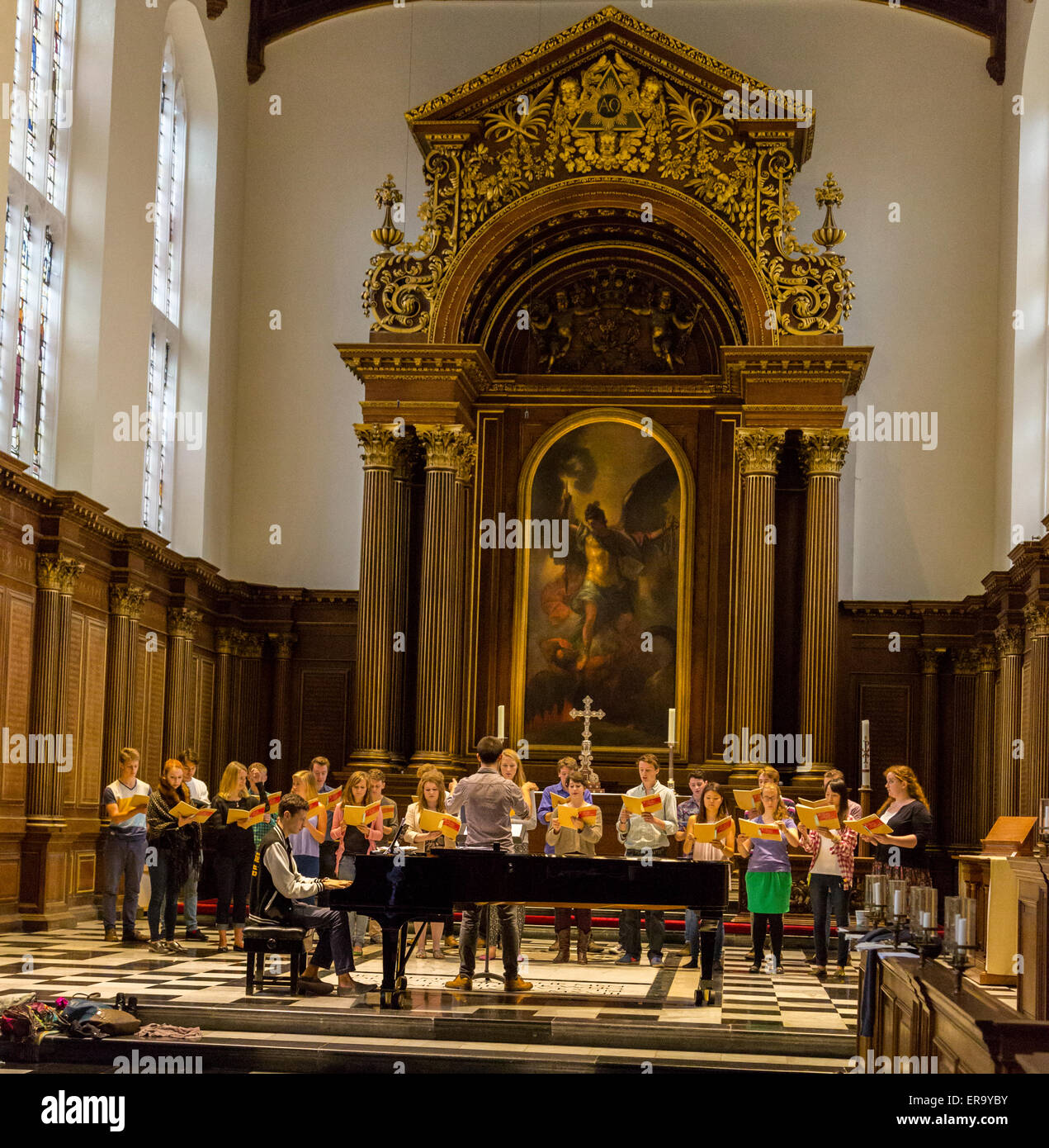 UK, England, Cambridge.  Choir Practice, St. John's College. Stock Photo