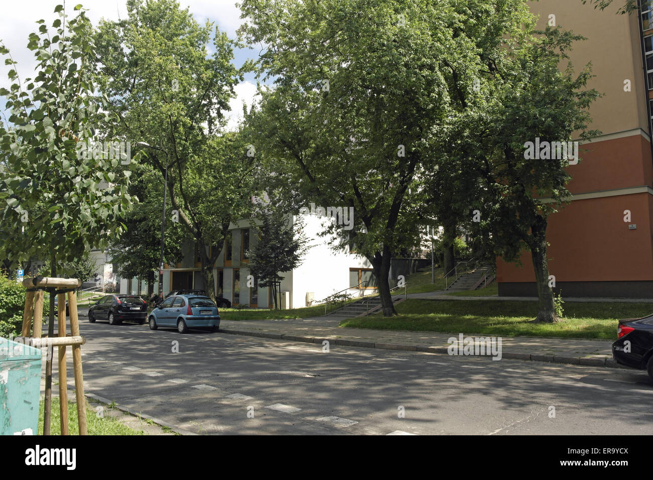 Postwar apartment blocks built on the grassy rubble of the Warsaw
