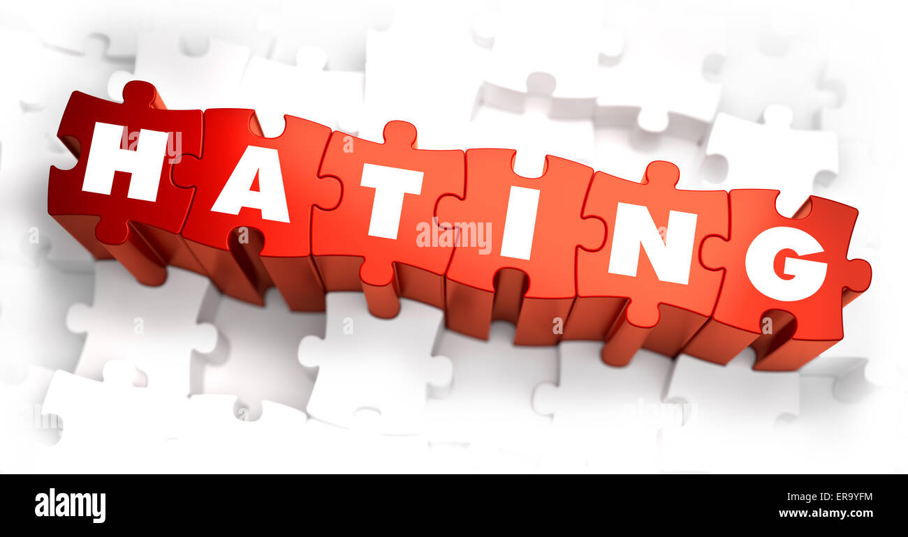 Hating - White Word on Red Puzzles. 3D Render. Stock Photo
