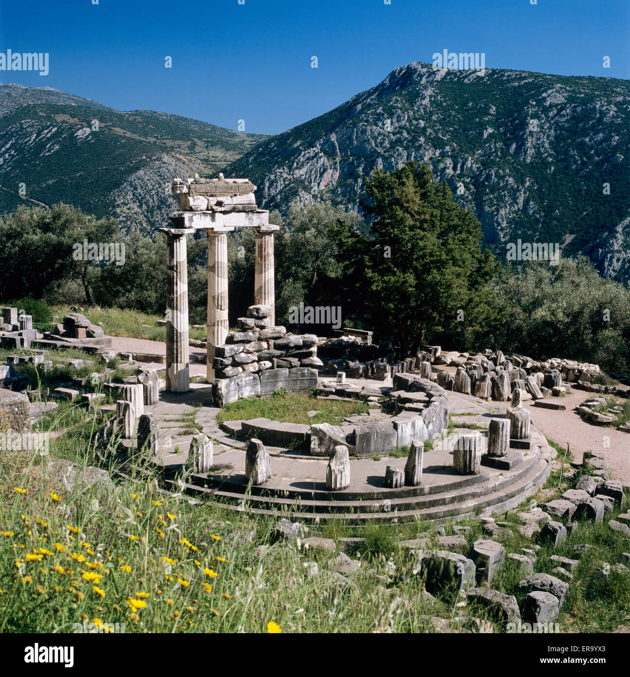 The Tholos below Mount Parnassus, Delphi, Phocis, Central Greece