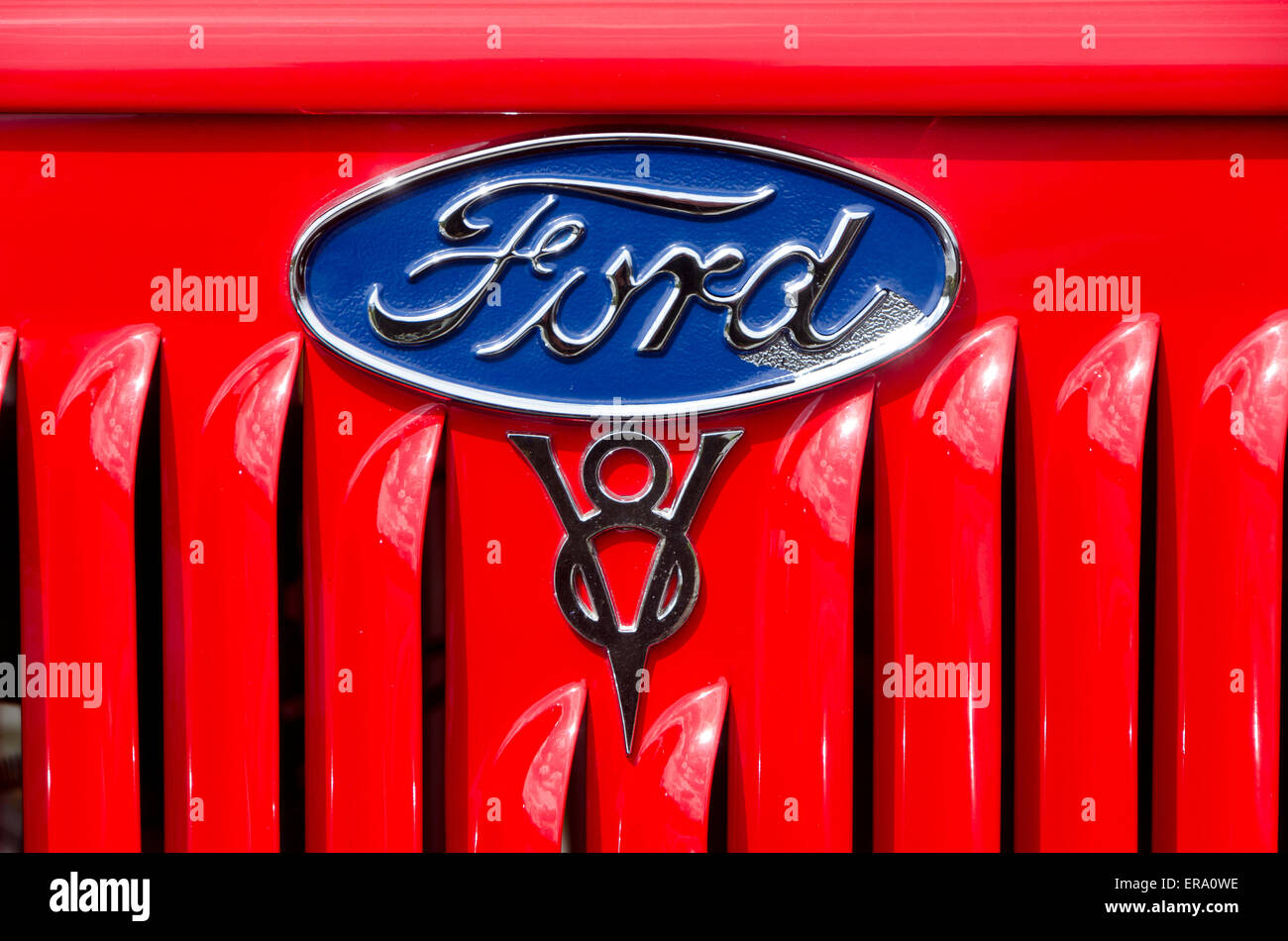 Bonnet and badges of 1934 Ford V8 Pick up truck, Stock Photo