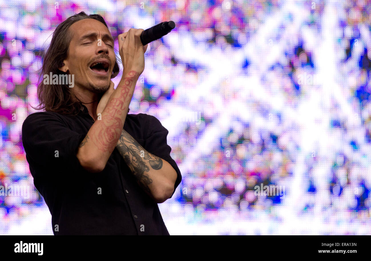 Munich, Germany. 29th May, 2015. Singer Brandon Boyd of US band Incubus performs on stage during the music festival 'Rockavaria' in Munich, Germany, 29 May 2015. Photo: Sven Hoppe/dpa/Alamy Live News Stock Photo