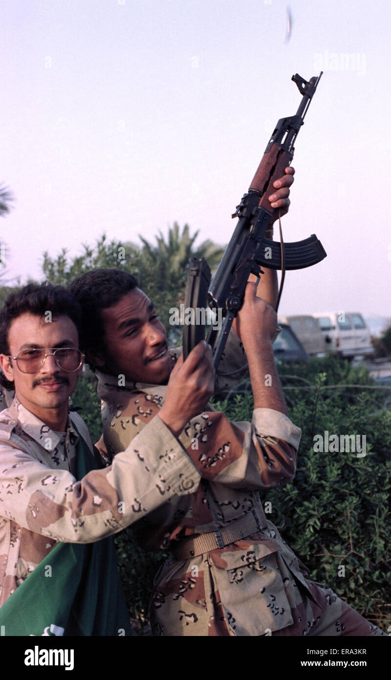 1st March 1991 Saudi Arabian coalition soldiers fire a Kalashnikov AK