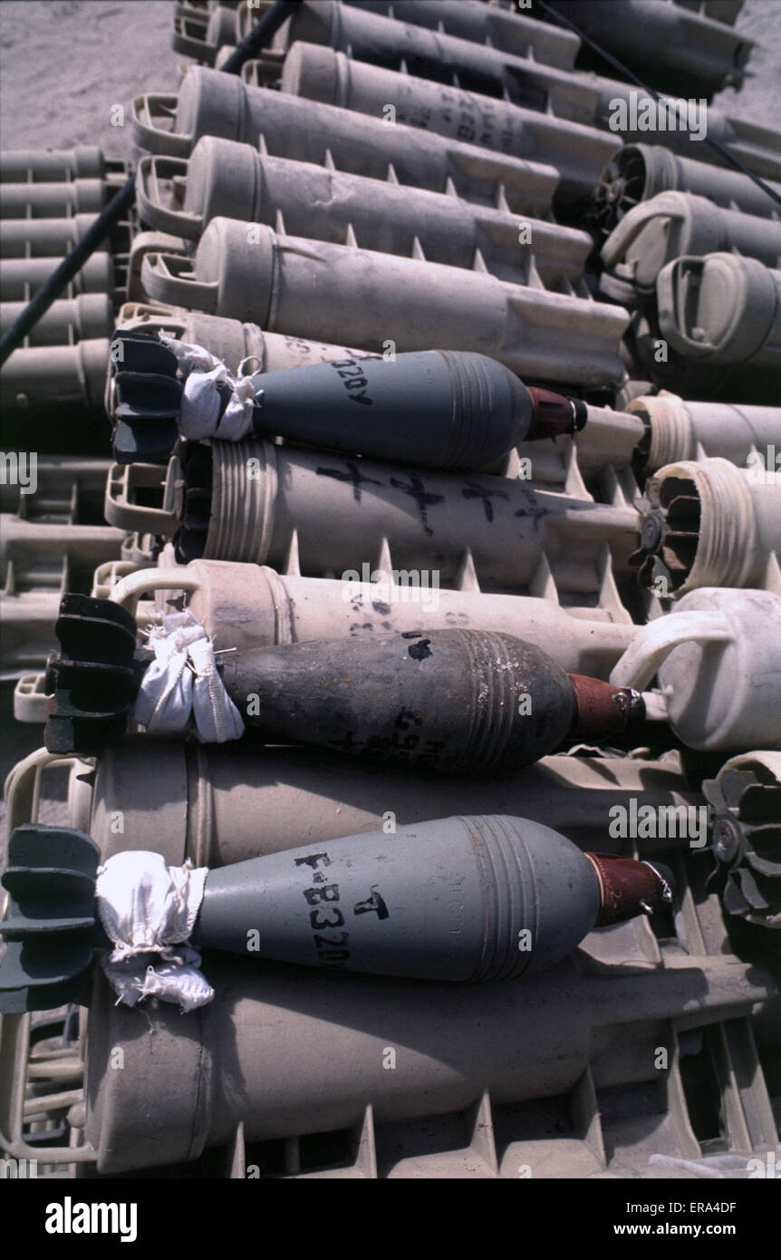 10th March 1991 Abandoned Iraqi mortar bombs, stacked in their plastic