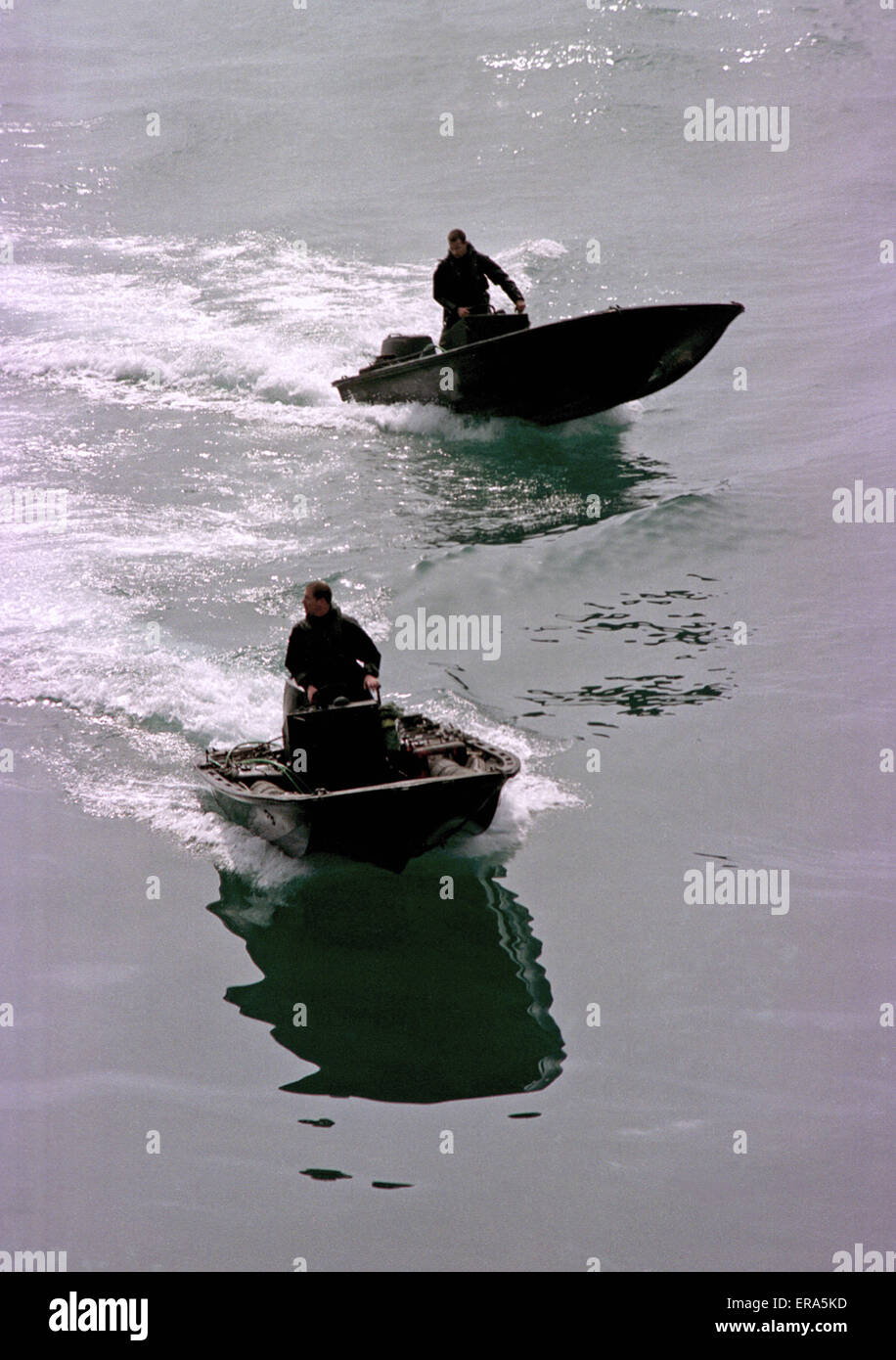 20th March 1991 Royal Navy Rigid Raider (RRC) boats used to deploy & recover divers during mine clearance operations in the Persian Gulf. Stock Photo