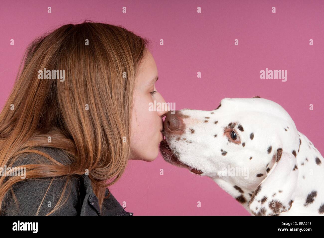 girl and Dalmatian Stock Photo