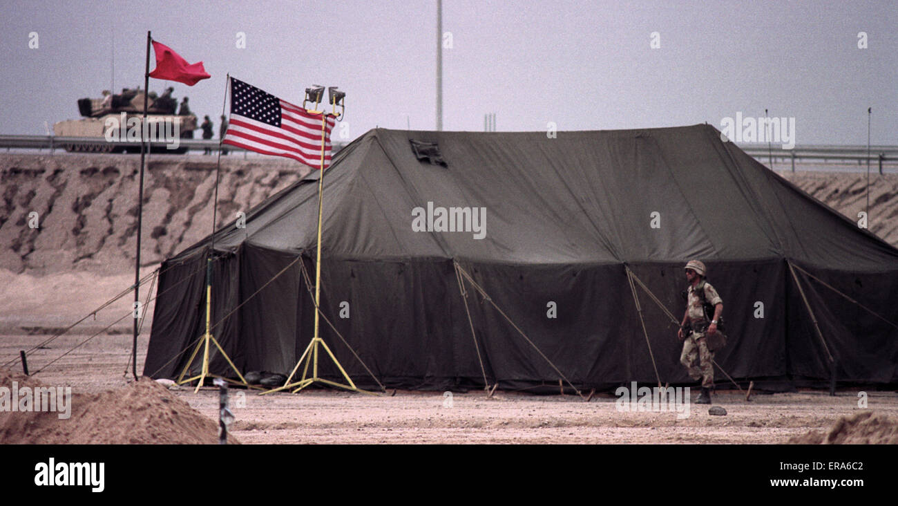 23rd March 1991 The ceasefire tent in southern Iraq where the Iraqis effectively surrendered to General Norman Schwarzkopf. Stock Photo