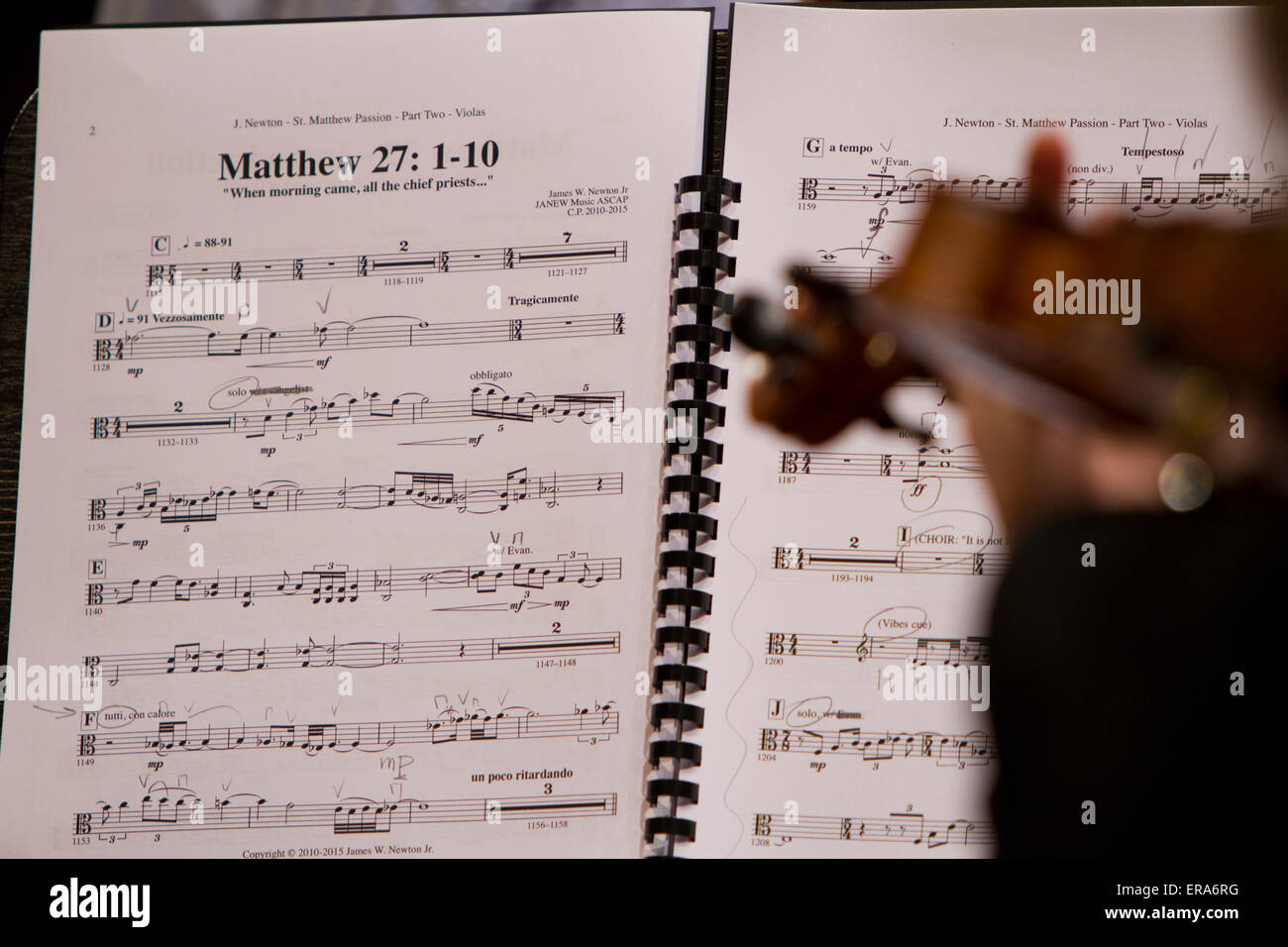 Turin, Italy, 30th May 2015. The score of St Matthew Passion by jazz composer James Newton. The composition was an original production for Torino Jazz Festival Stock Photo