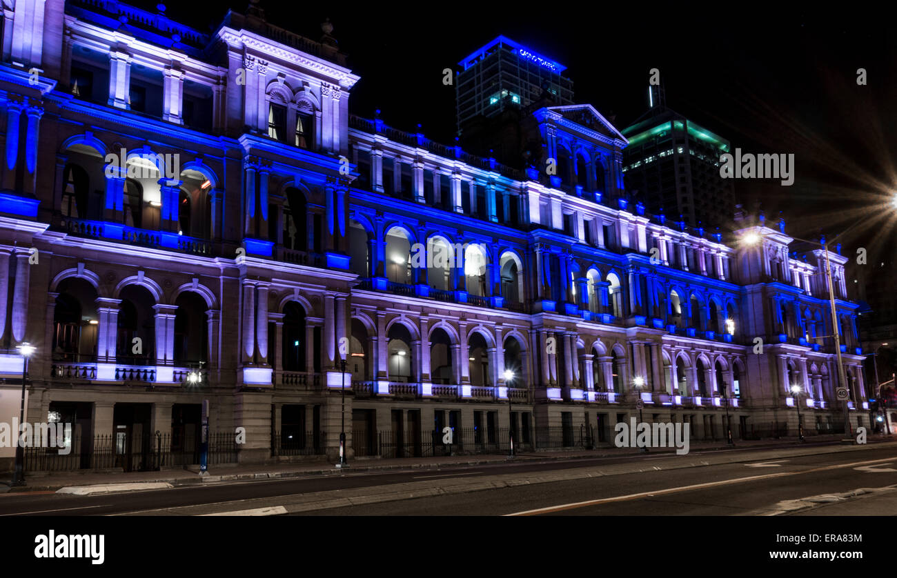 Brisbane Treasury Casino at Night with Colourful lights Stock Photo
