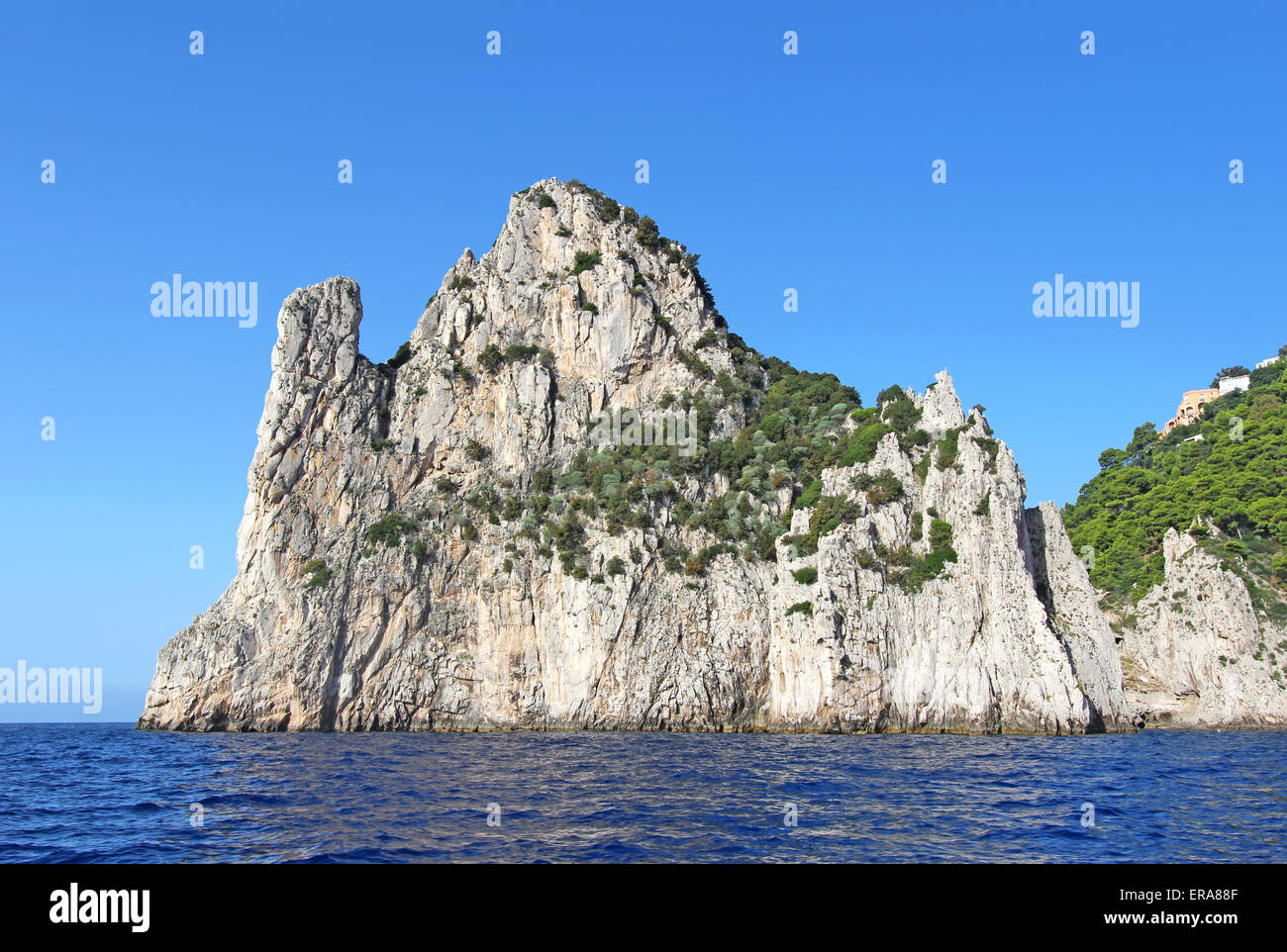 Stella, one of the faraglioni sea stacks off the southeastern coast of the island of Capri, Italy, viewed from the water Stock Photo