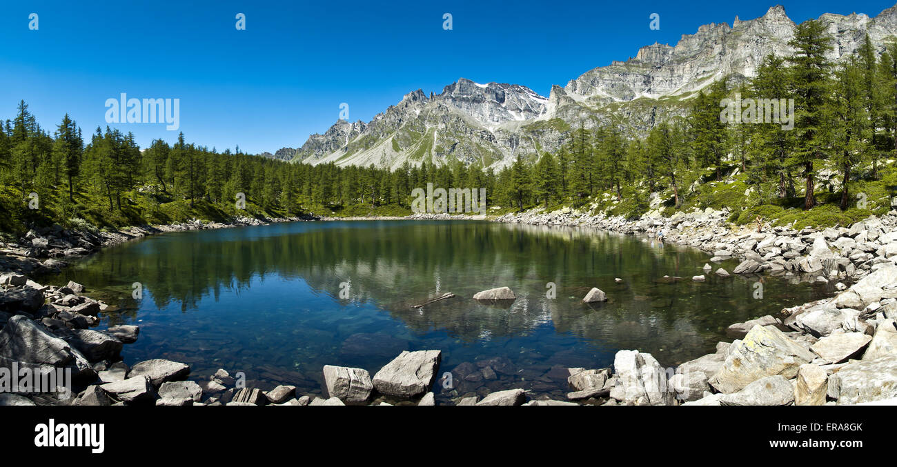 panoramic view from the black lake Alp Devero, Piedmont - Italy Stock Photo